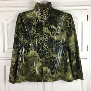 Exclusively Misook Snow Leopard Sequin Zip Jacket